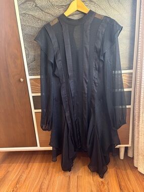 AllSaints Black Sheer Dot-Embellished Dress